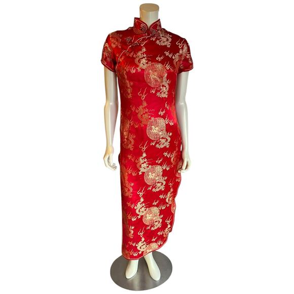 Vintage Red Golden Dragon Cheongsam Qipao Dress Size Small - Picture 11 of 16
